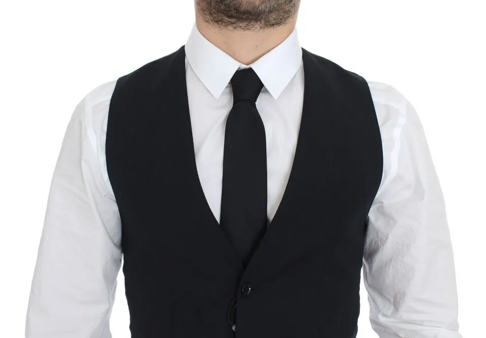 Elegant Blue Wool Dress Vest