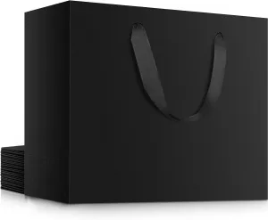 EUSOAR Black Large Gift Bags - 12 Pack, 16"x 6"x 12" Heavy Duty Kraft Paper Shopping Bags with Handles for Parties, Favorites, Boutiques, Retail
