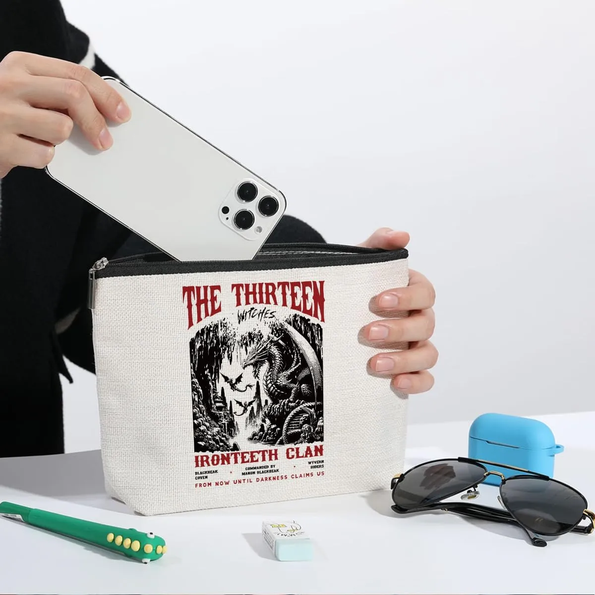 Fantasy Drogon Makeup Bag, Book Lovers Gifts Fantasy Novel Merch Cosmetic Bag, Bookish Gifts Book Club Gifts for Women Girl Book Fans Best Friends Mom, Toiletry Bag for Christmas Halloween Birthday