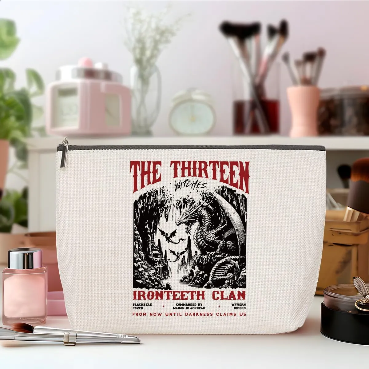 Fantasy Drogon Makeup Bag, Book Lovers Gifts Fantasy Novel Merch Cosmetic Bag, Bookish Gifts Book Club Gifts for Women Girl Book Fans Best Friends Mom, Toiletry Bag for Christmas Halloween Birthday