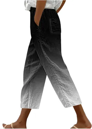 fartey Womens Summer Pants Casual Drawstring Elastic High Waist Capri Pants Floral Print Wide Leg Cropped Pants Trousers