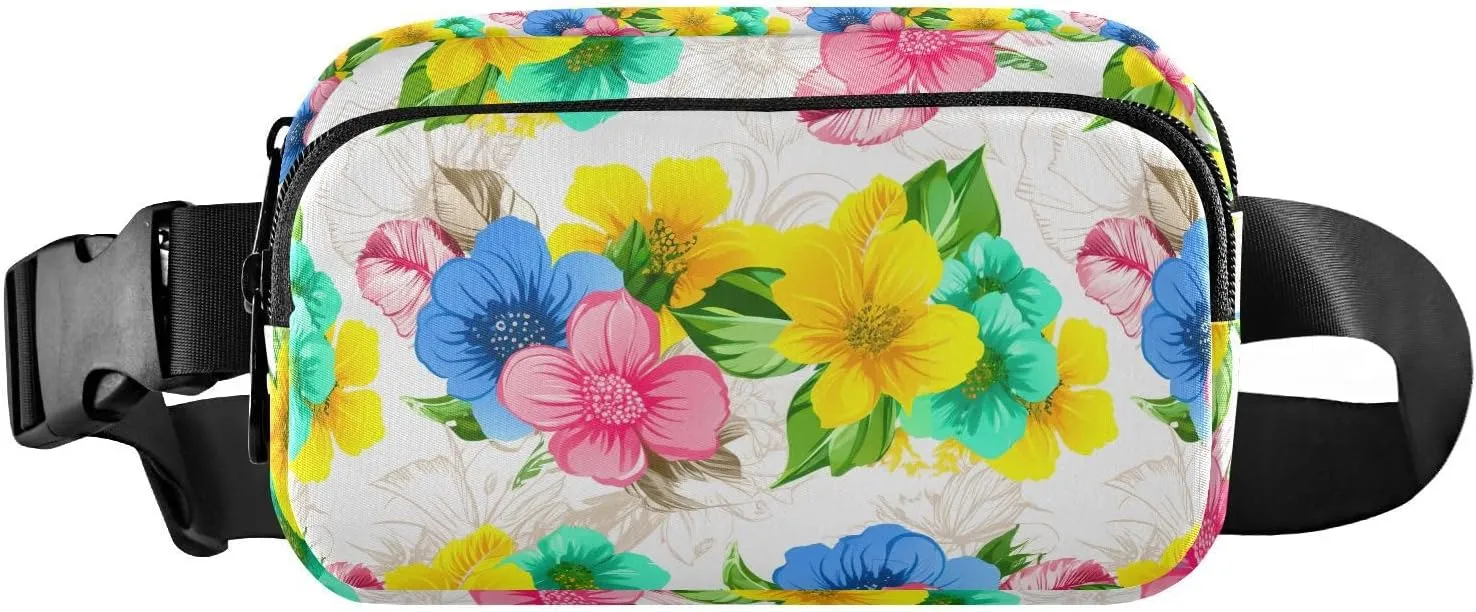 Floral Blossom Foliage Ivory Fanny Packs for Women Girl Crossbody Bags Everywhere Belt Bag with Adjustable Strap Fashion Waist Pack for Travel Running Workout