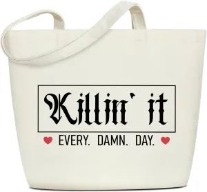 Floral Canvas Tote Bag Handbag For Women - Killin It Inspirational Gifts Book Bag Aesthetic Tote Bag Funny Shoulder Bag Beach Bags for Work Shopping, Grocery Travel Bag Bookish Gifts for Friends -35