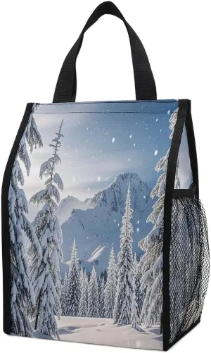 Foldable Cooler Bag, Winter Skiing Printed Cooler Bag,Insulated Tote Bag,Grocery Tote Bag