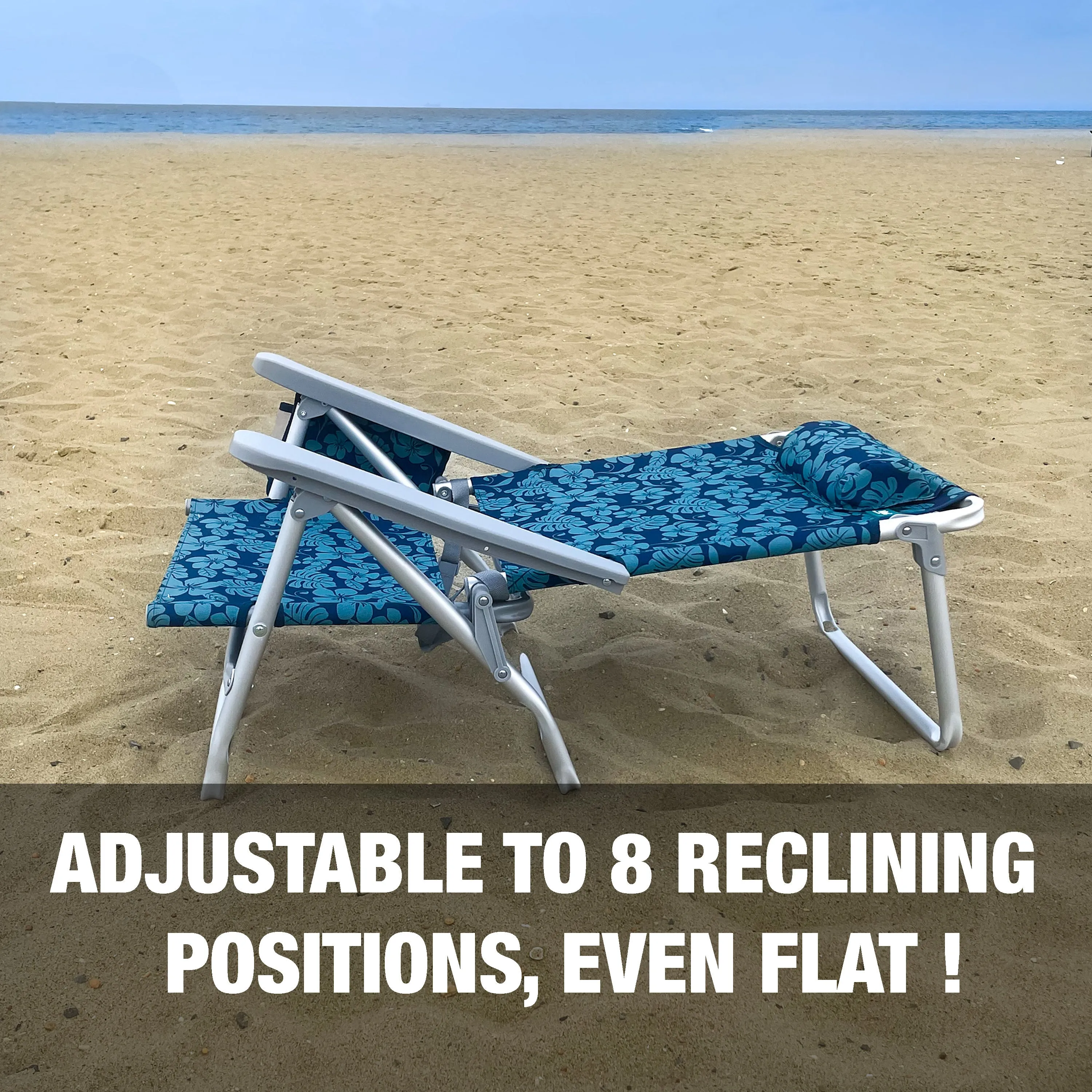 Folding Beach Chair W/ Towel Rack | Cup Holder W/ Pocket | 5 Reclining Positions | 275 Lb. Capacity