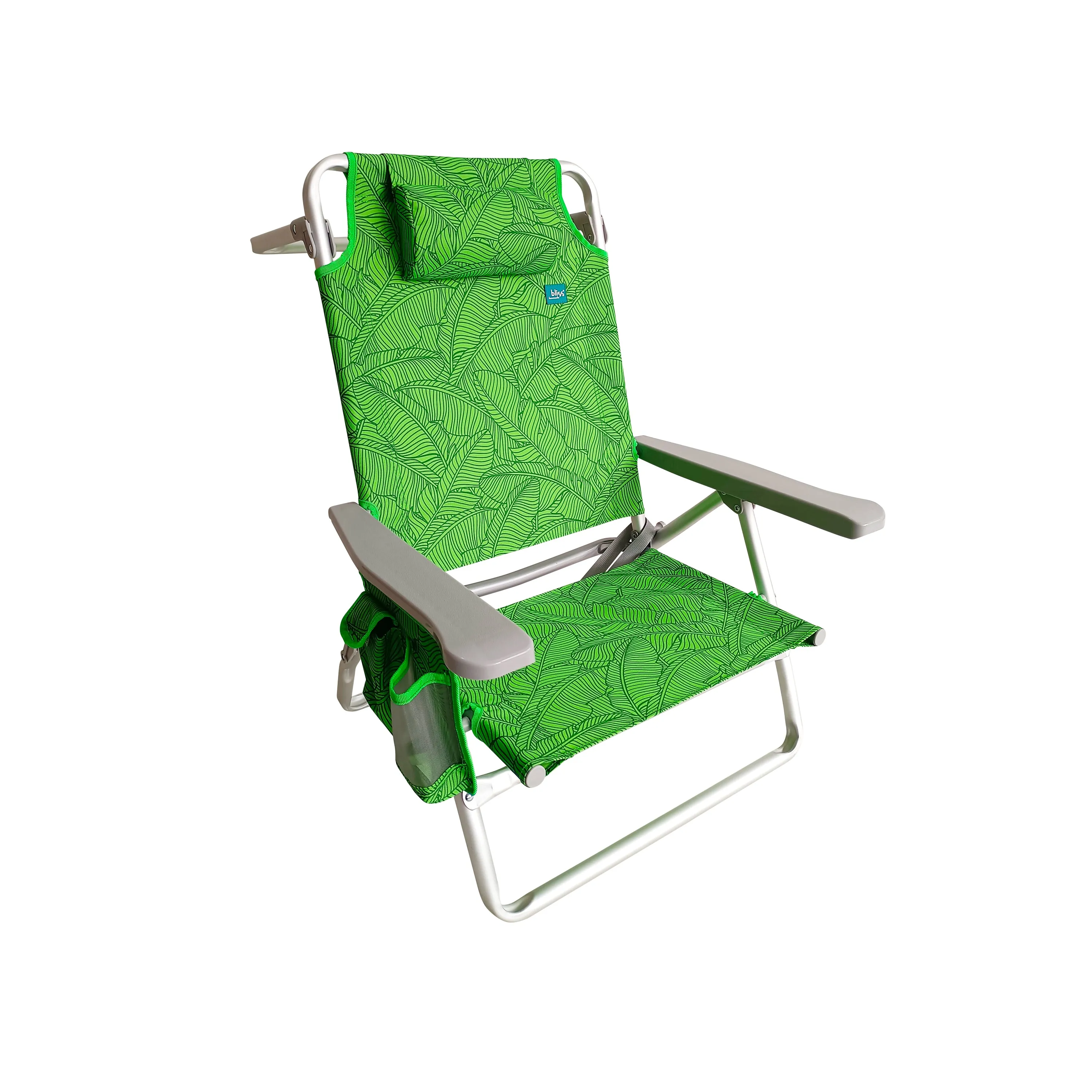 Folding Beach Chair W/ Towel Rack | Cup Holder W/ Pocket | 5 Reclining Positions | 275 Lb. Capacity