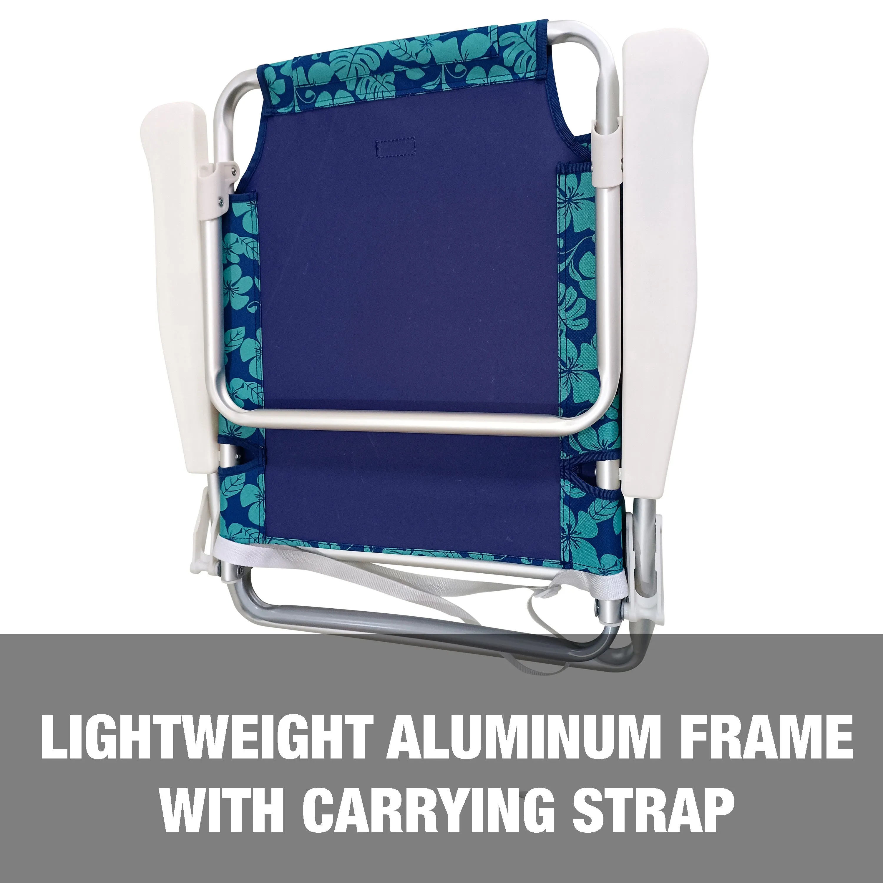 Folding Beach Chair W/ Towel Rack | Cup Holder W/ Pocket | 5 Reclining Positions | 275 Lb. Capacity