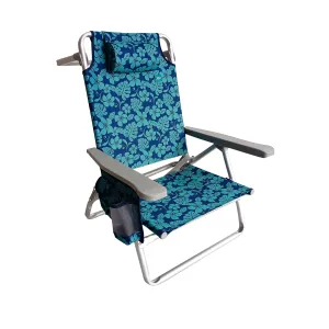 Folding Beach Chair W/ Towel Rack | Cup Holder W/ Pocket | 5 Reclining Positions | 275 Lb. Capacity