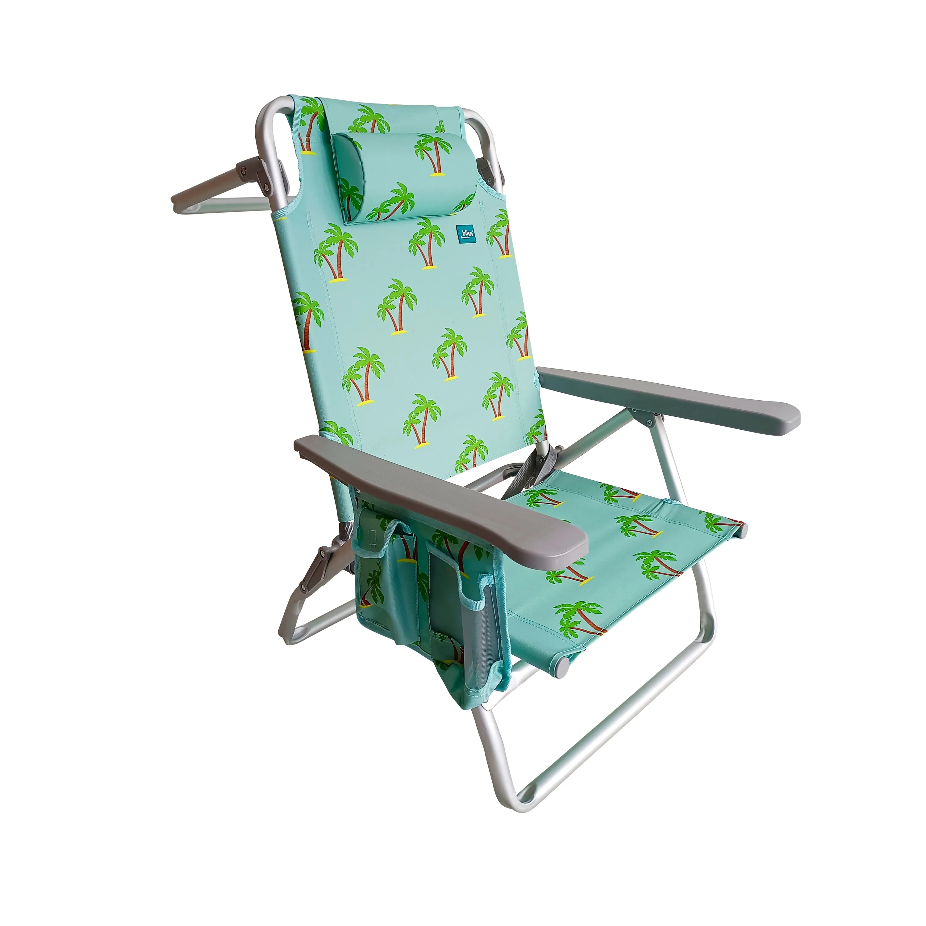 Folding Beach Chair W/ Towel Rack | Cup Holder W/ Pocket | 5 Reclining Positions | 275 Lb. Capacity