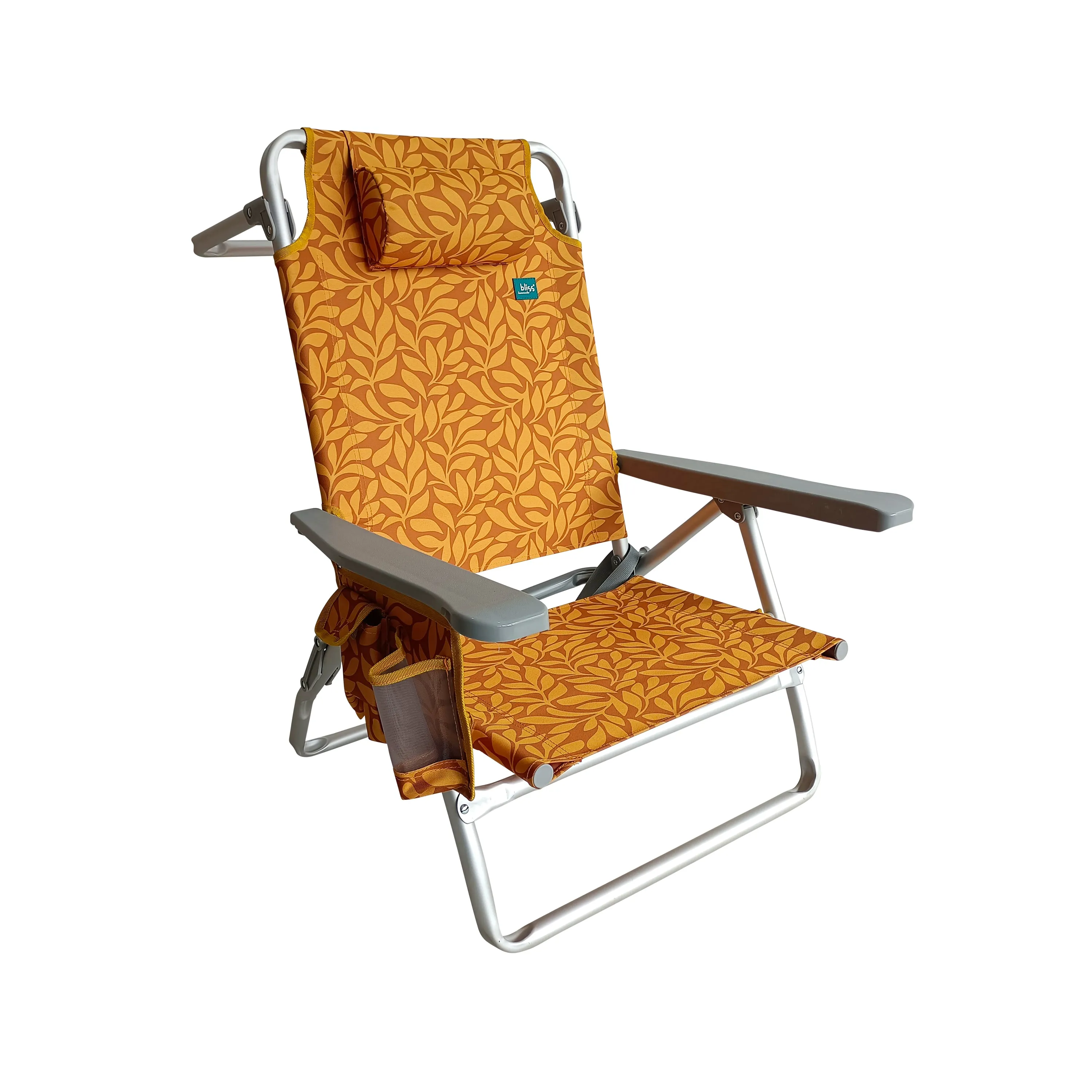 Folding Beach Chair W/ Towel Rack | Cup Holder W/ Pocket | 5 Reclining Positions | 275 Lb. Capacity