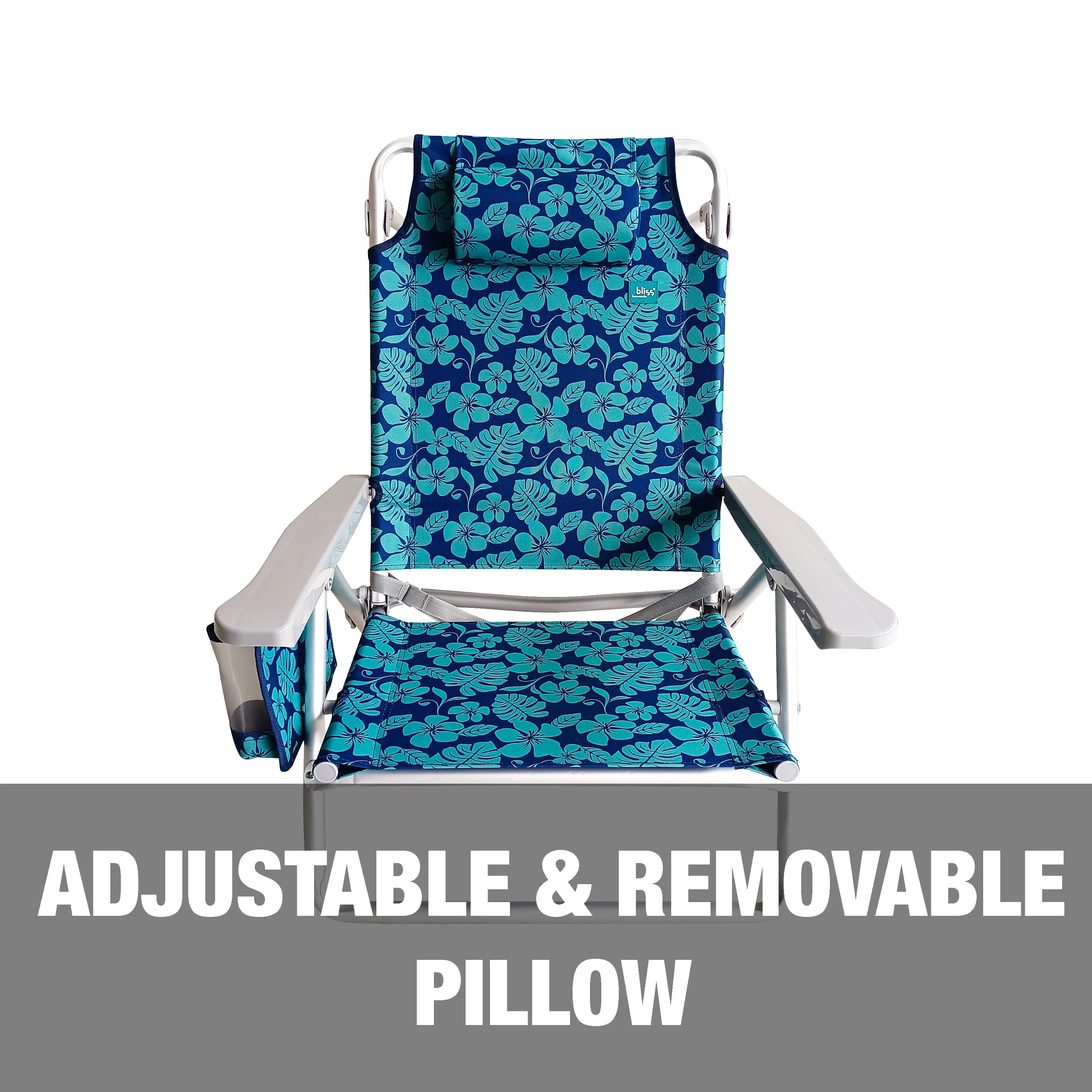 Folding Beach Chair W/ Towel Rack | Cup Holder W/ Pocket | 5 Reclining Positions | 275 Lb. Capacity