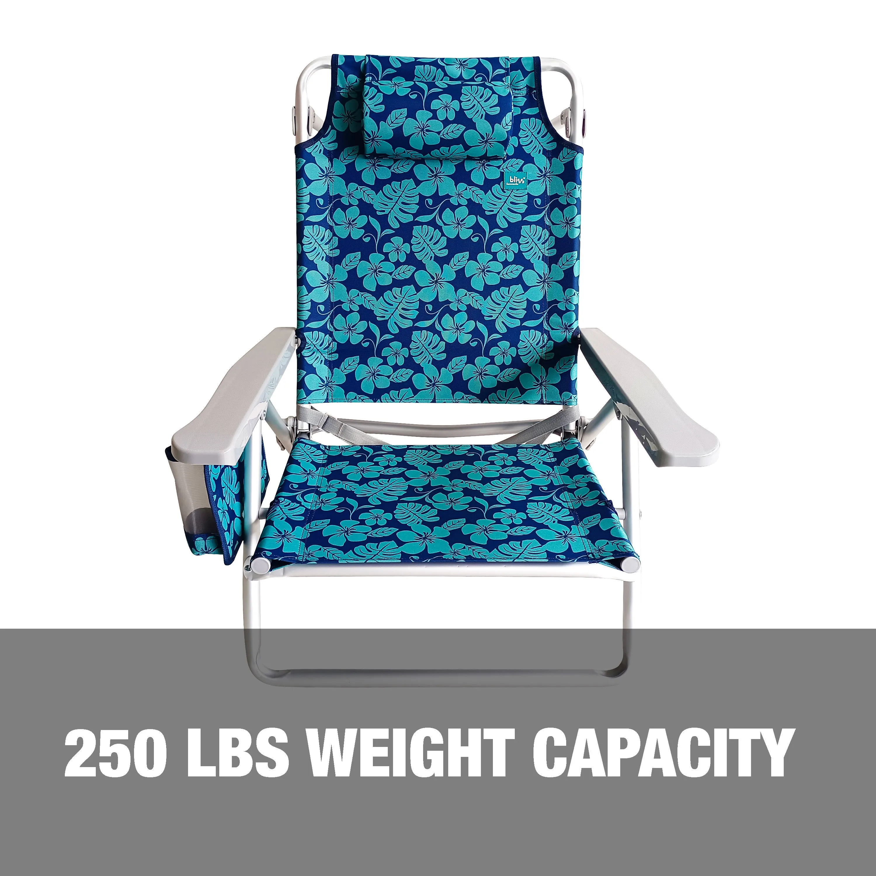 Folding Beach Chair W/ Towel Rack | Cup Holder W/ Pocket | 5 Reclining Positions | 275 Lb. Capacity