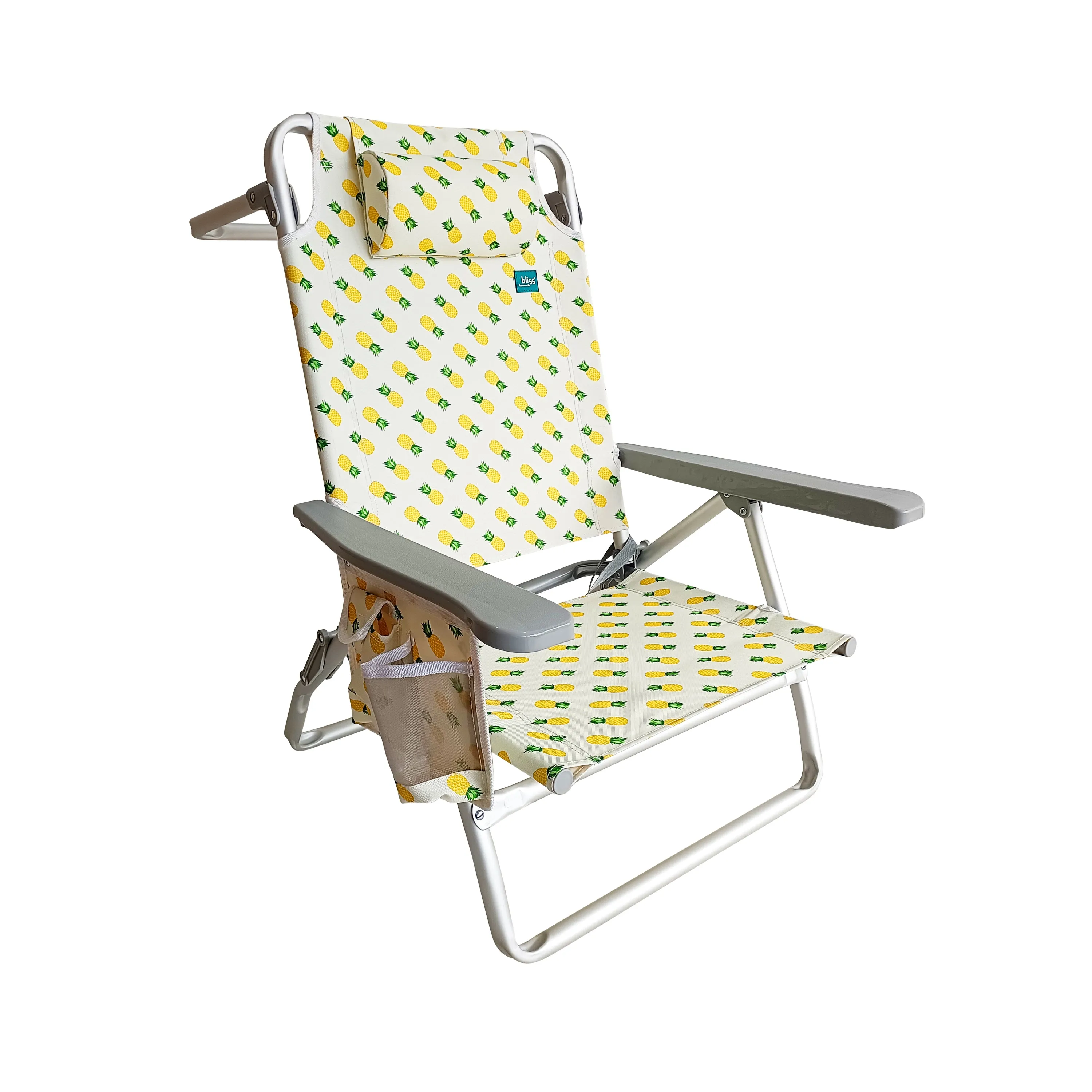 Folding Beach Chair W/ Towel Rack | Cup Holder W/ Pocket | 5 Reclining Positions | 275 Lb. Capacity