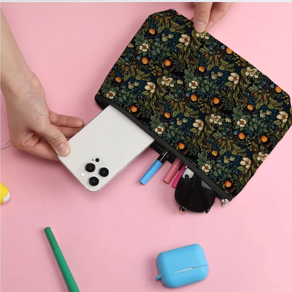 Fruit Classic Flower Botanical Floral Makeup Bag Toiletry Bag Cosmetic Bag Christmas Boss Day Birthday Thanksgiving Graduation Gifts for Women Girls Sister Coworker Bestie Daughter Teacher Friends