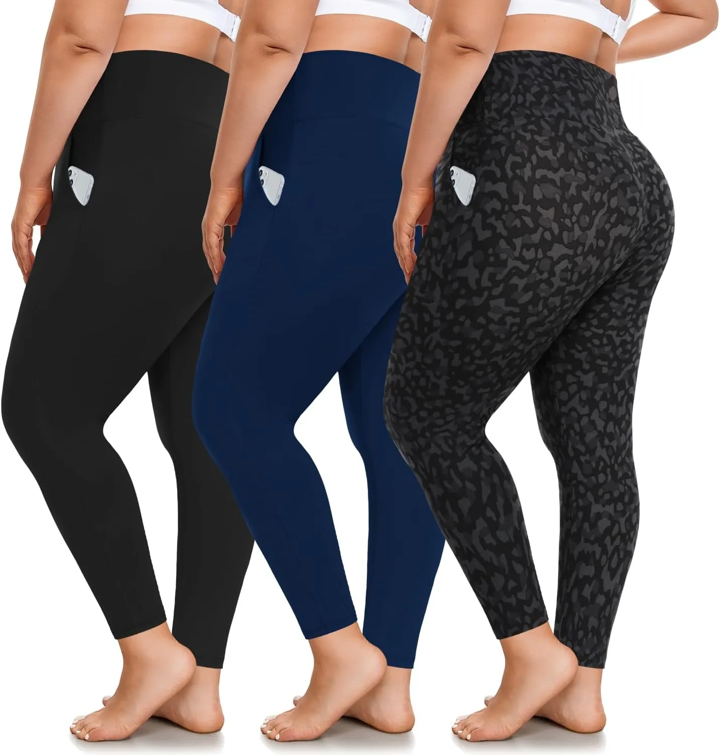 FULLSOFT 3 Pack Plus Size Leggings with Pockets for Women-High Waisted Tummy Control 1X-4X Soft Yoga Pants for Workout