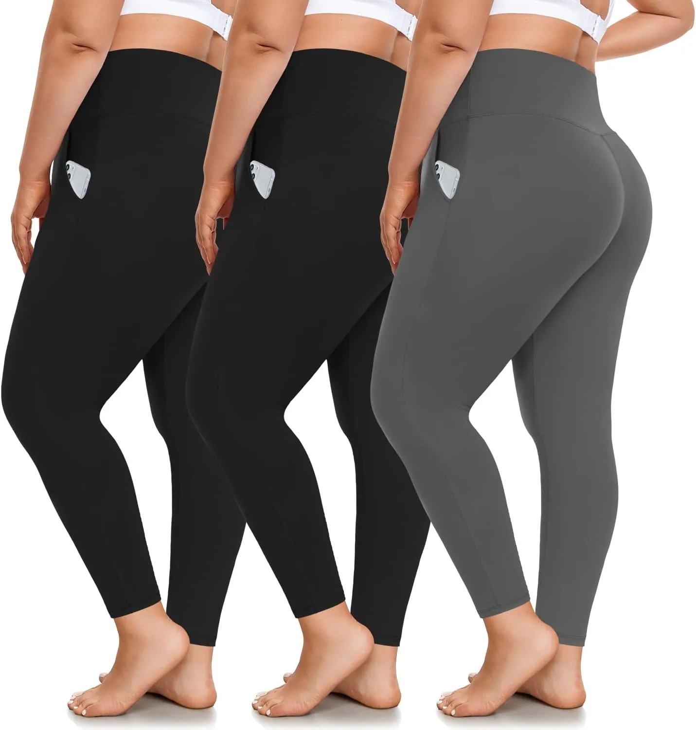 FULLSOFT 3 Pack Plus Size Leggings with Pockets for Women-High Waisted Tummy Control 1X-4X Soft Yoga Pants for Workout