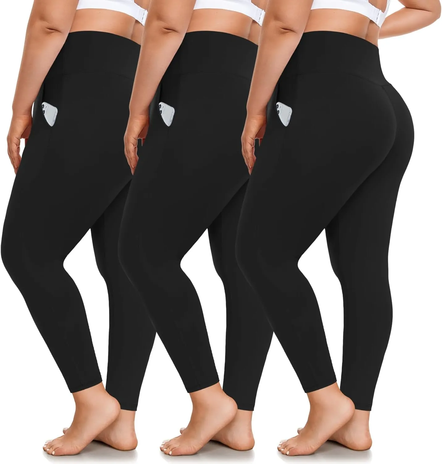 FULLSOFT 3 Pack Plus Size Leggings with Pockets for Women-High Waisted Tummy Control 1X-4X Soft Yoga Pants for Workout
