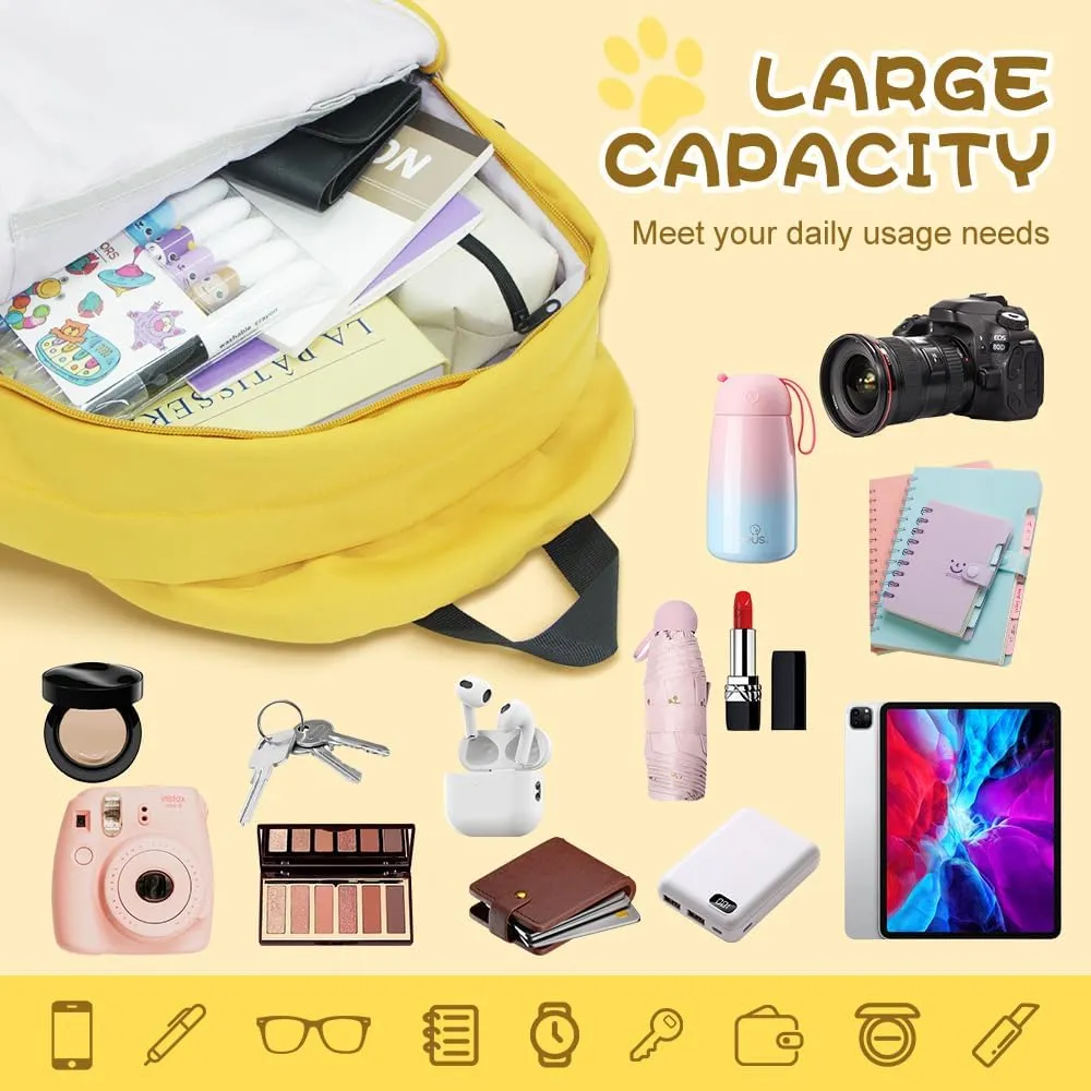 Geerlaqaly leisure backpack, unisex, Hat brim design, lightweight and waterproof, large capacity backpack for tablet computer, with card bag and pendant, daily leisure travel bag,yellow