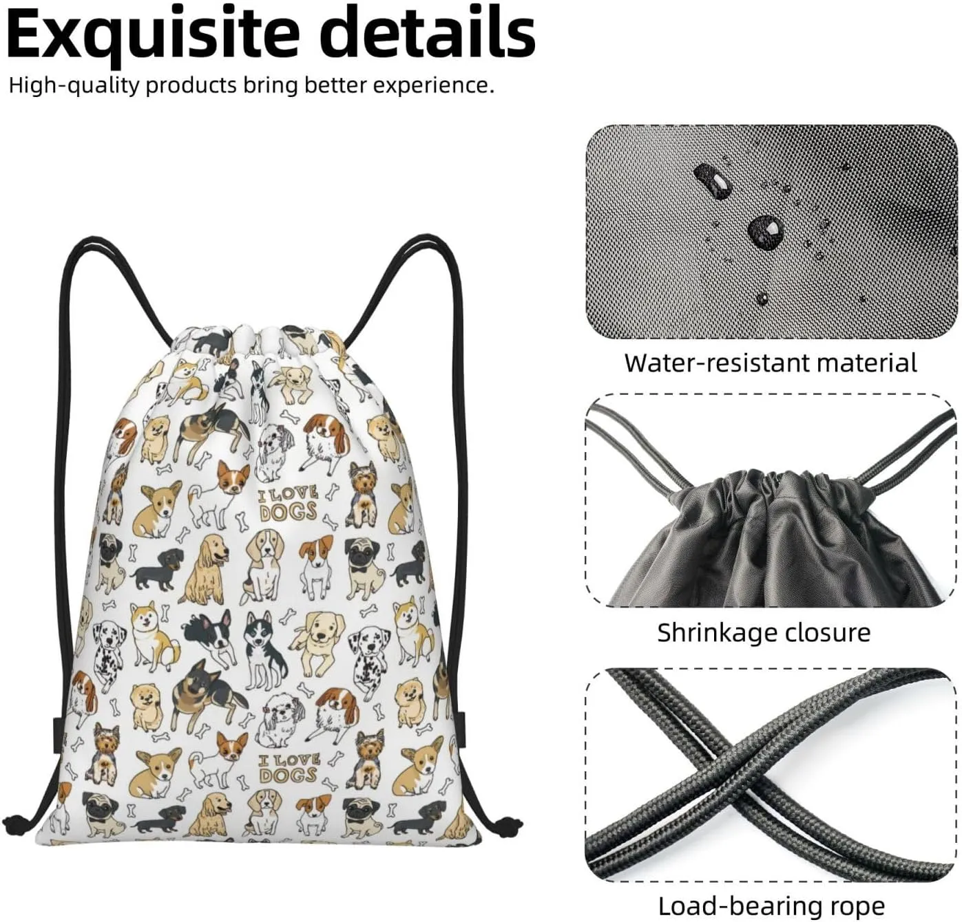 Gianlaima Cute Dogs Puppy Pet Drawstring Bags Backpack Sport Ball Bag Sport Gym Sack Drawstring Bag String Bag Yoga Dance Travel Bag For Men Women
