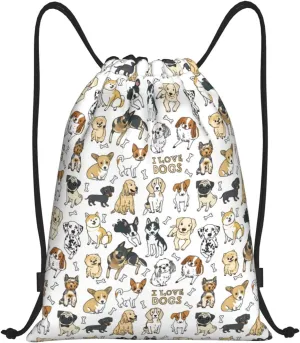 Gianlaima Cute Dogs Puppy Pet Drawstring Bags Backpack Sport Ball Bag Sport Gym Sack Drawstring Bag String Bag Yoga Dance Travel Bag For Men Women