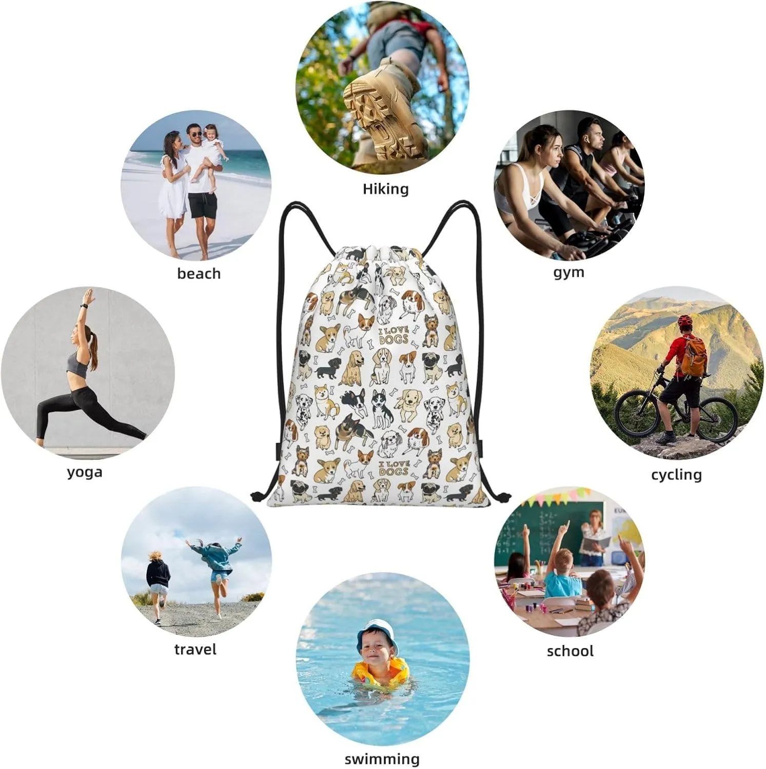Gianlaima Cute Dogs Puppy Pet Drawstring Bags Backpack Sport Ball Bag Sport Gym Sack Drawstring Bag String Bag Yoga Dance Travel Bag For Men Women