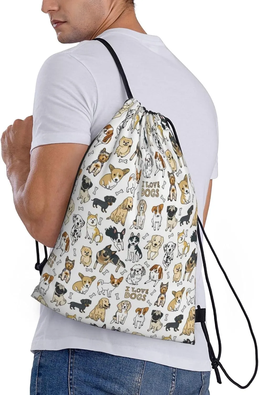 Gianlaima Cute Dogs Puppy Pet Drawstring Bags Backpack Sport Ball Bag Sport Gym Sack Drawstring Bag String Bag Yoga Dance Travel Bag For Men Women