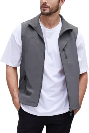 Gihuo Men's Lightweight Softshell Sleeveless Golf Vest with Zipper Pockets for Travel Hiking Fishing Safari Outwear