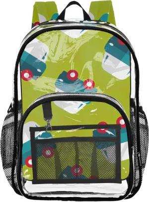 Girls Backpack Kids Boys Cute Cartoon Car Green Travel Clear Bags for Women Large Plastic Approved Bag
