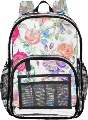 Girls Backpack Kids Boys Vintage Watercolor Floral Pastel Travel Clear Backpack Floral School Clear Plastic Bag Pvc
