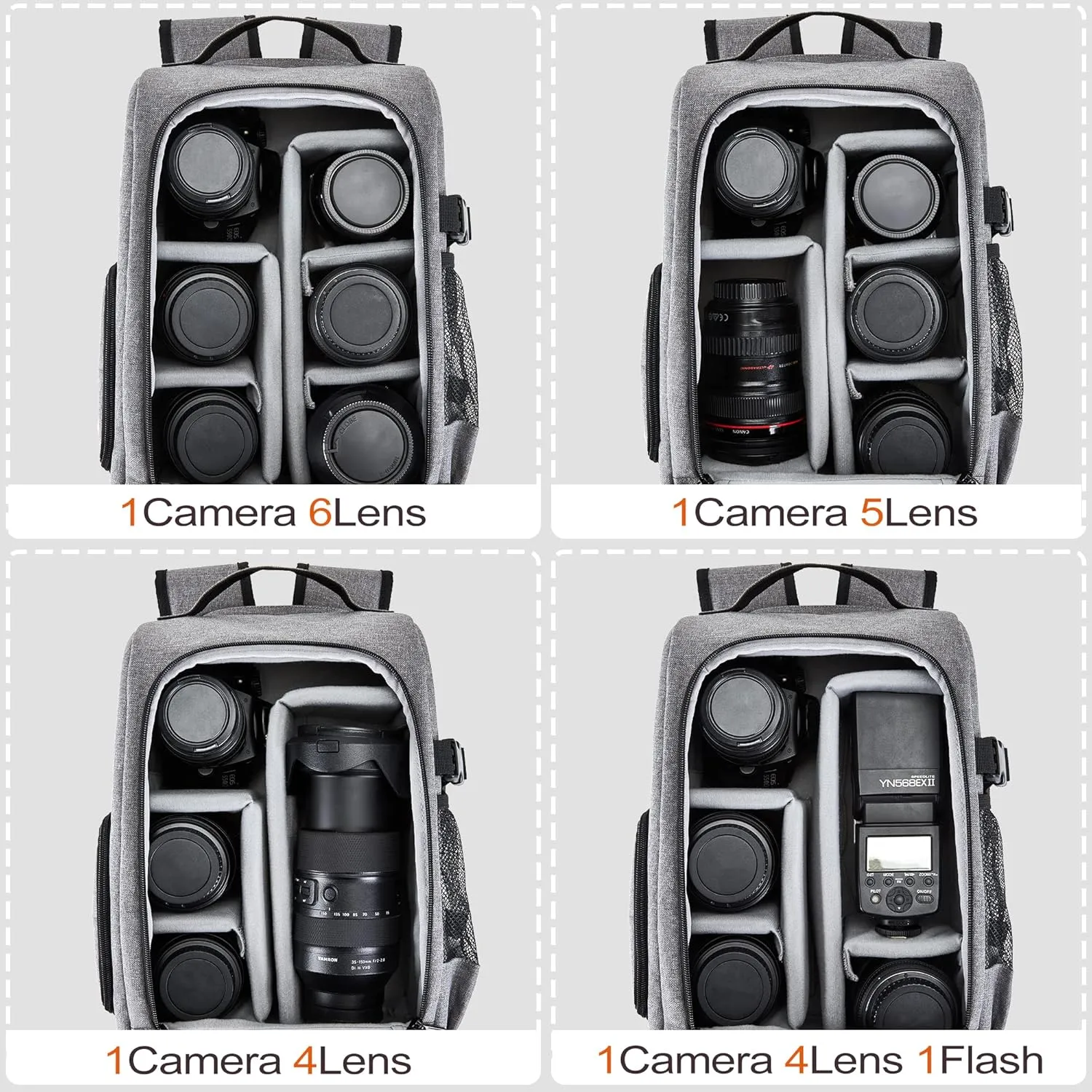 Golkcurx Camera Bag for DSLR/SLR CamerasCamera Backpack Waterproof for Photographers Grey S
