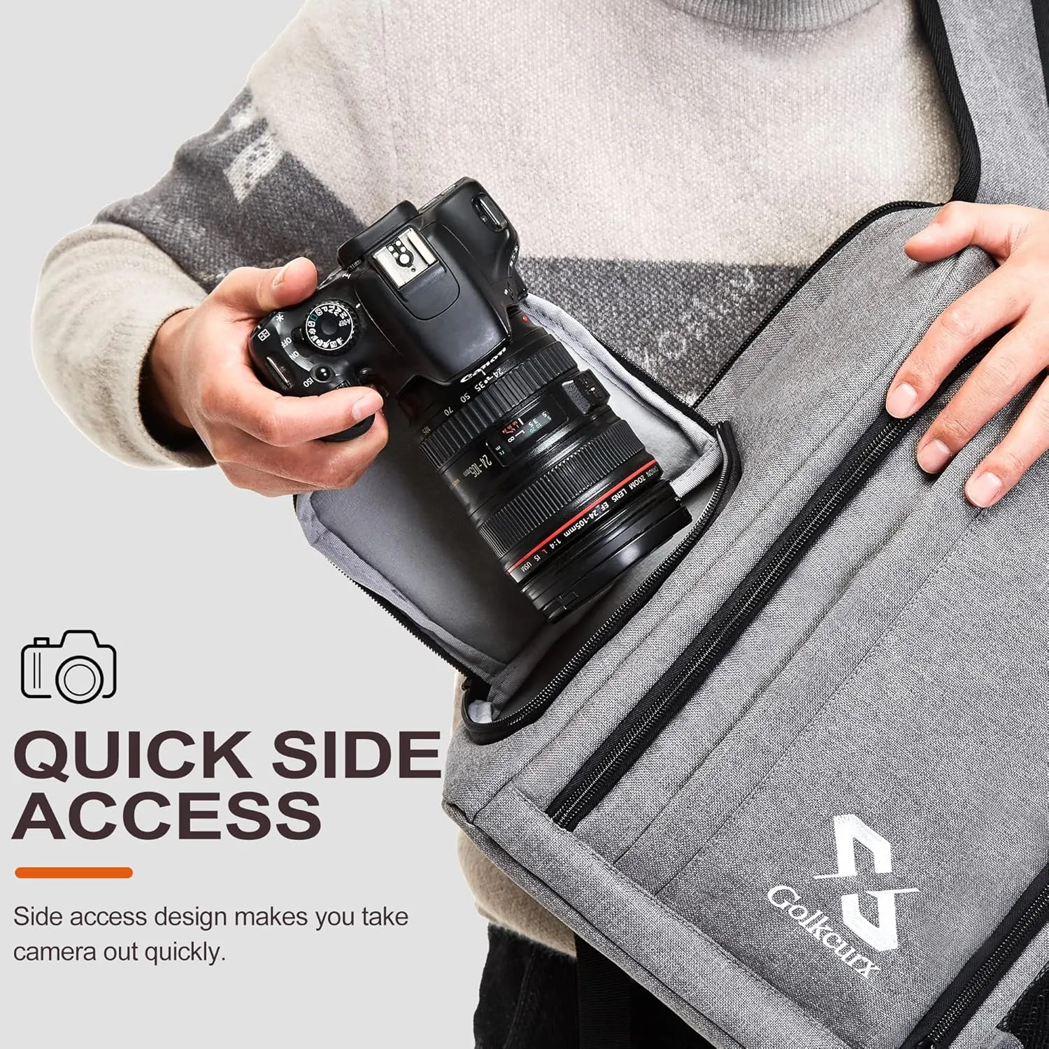 Golkcurx Camera Bag for DSLR/SLR CamerasCamera Backpack Waterproof for Photographers Grey S
