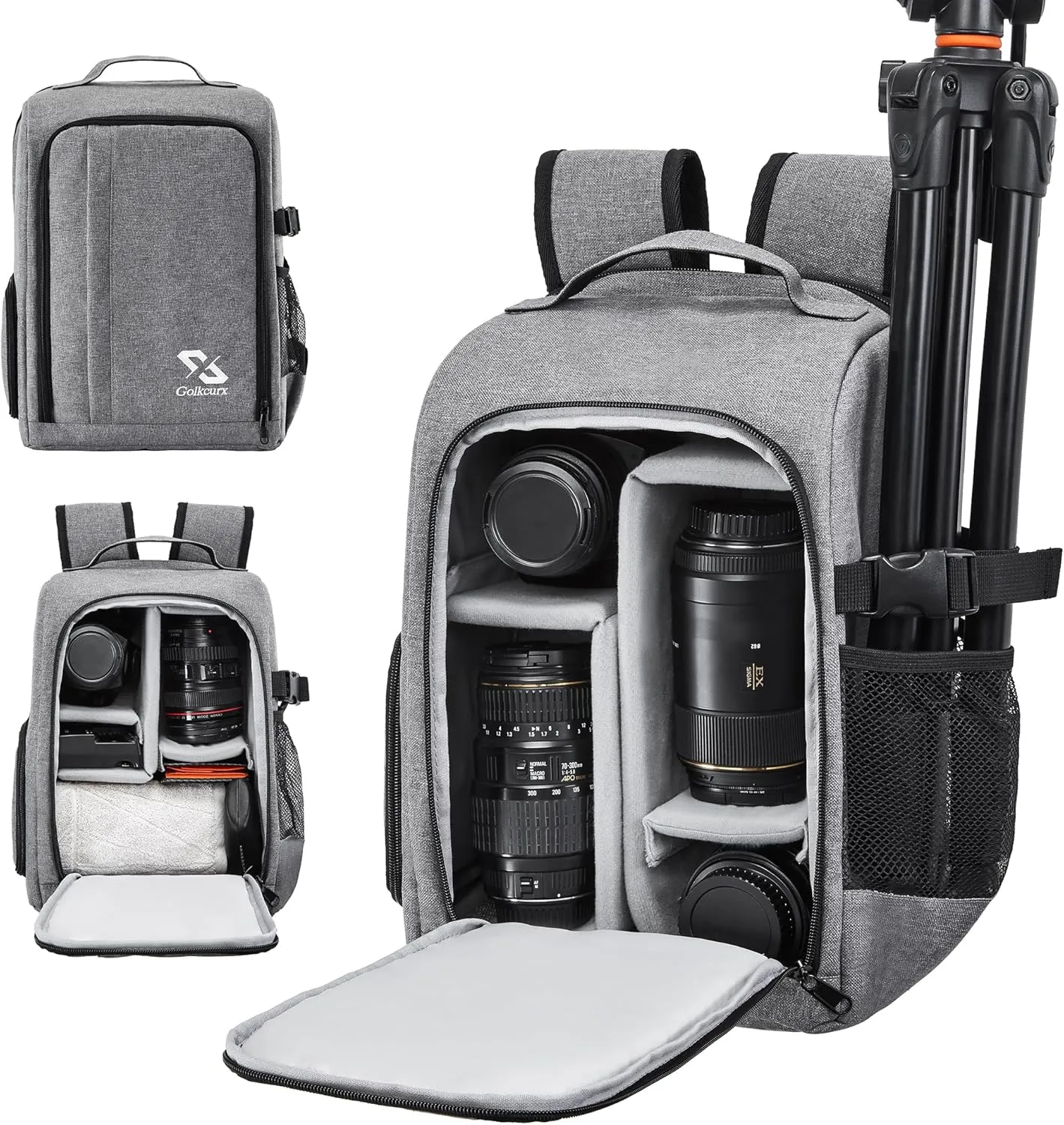 Golkcurx Camera Bag for DSLR/SLR CamerasCamera Backpack Waterproof for Photographers Grey S