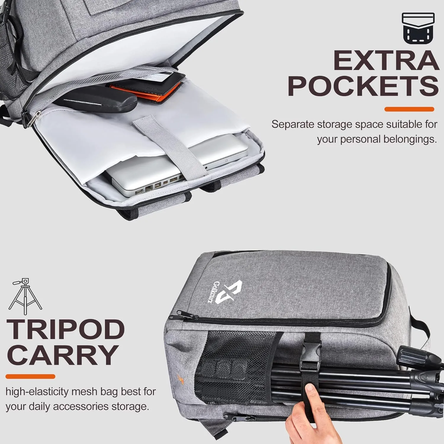 Golkcurx Camera Bag for DSLR/SLR CamerasCamera Backpack Waterproof for Photographers Grey S