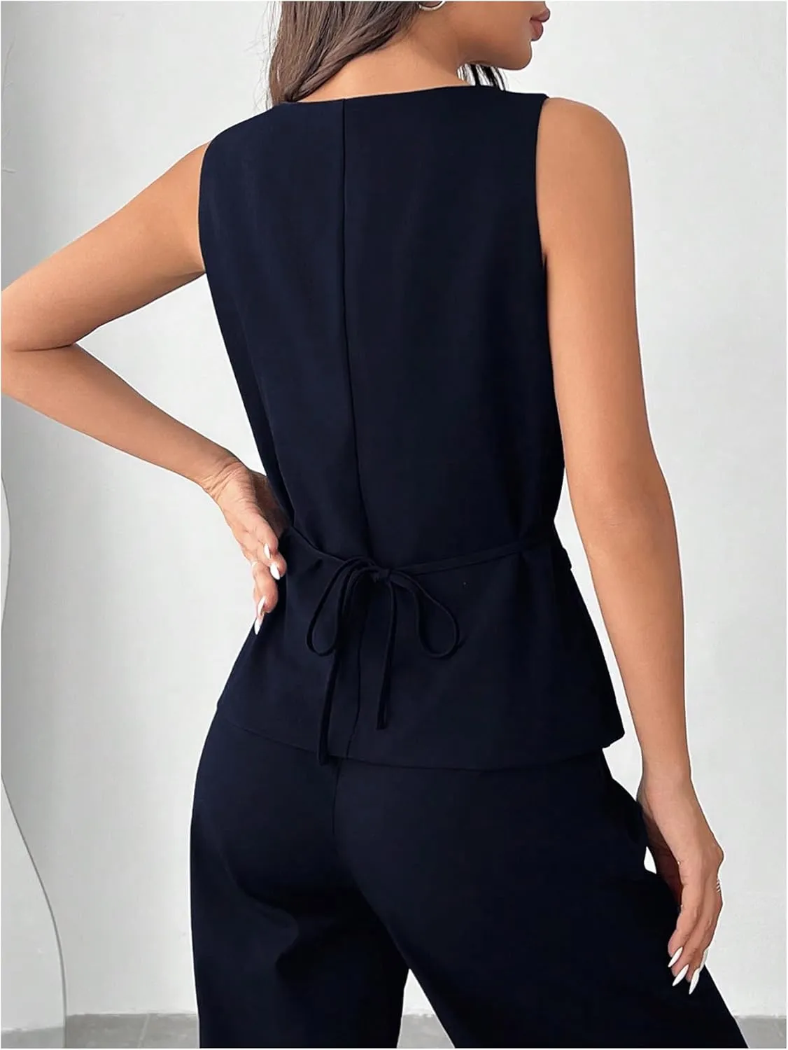 GORGLITTER Women's Sleeveless Blazer Vest Button Down Business Dressy Long Suit Vest