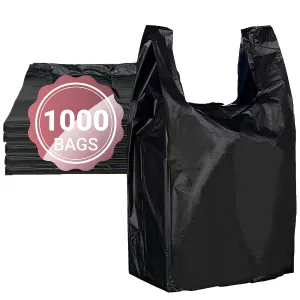 Heavy Duty Black T-Shirt Bags (1000 Count) (11.5" x 6.5" x 22") - Durable Black Plastic Bags for Grocery, Shopping, Restaurants, and Retail Use