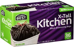 Heavy-Duty Trash Bags  36 count, 18 Gallon Black, Ultra Thick Drawstring Garbage Bags  Leak-Resistant for Home & Commercial Use, Big Trash Bags