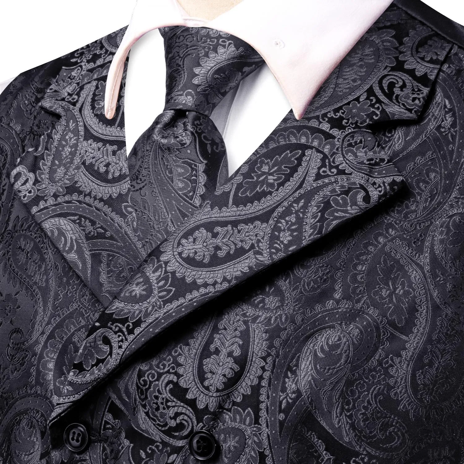 Hi-Tie Mens Silk Paisley Victorian Suit Vests Tie Set Lapel Pin Gold Tie Clip Double Breasted Steampunk Tuxedo Waistcoat