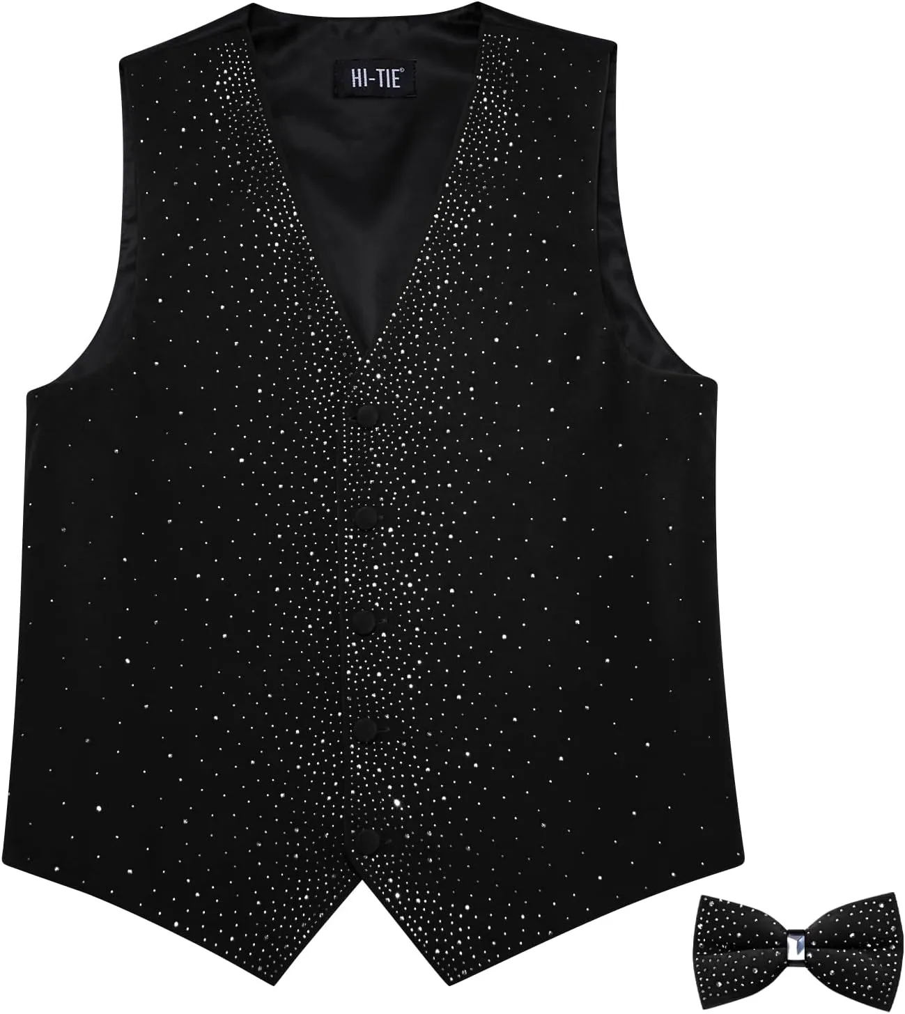 Hi-Tie Men's Sparkling Velvet Waistcoat Suit Vest and Bow Tie Set Tuxedo Vests Flower Lapel Pin for Wedding Party Performance