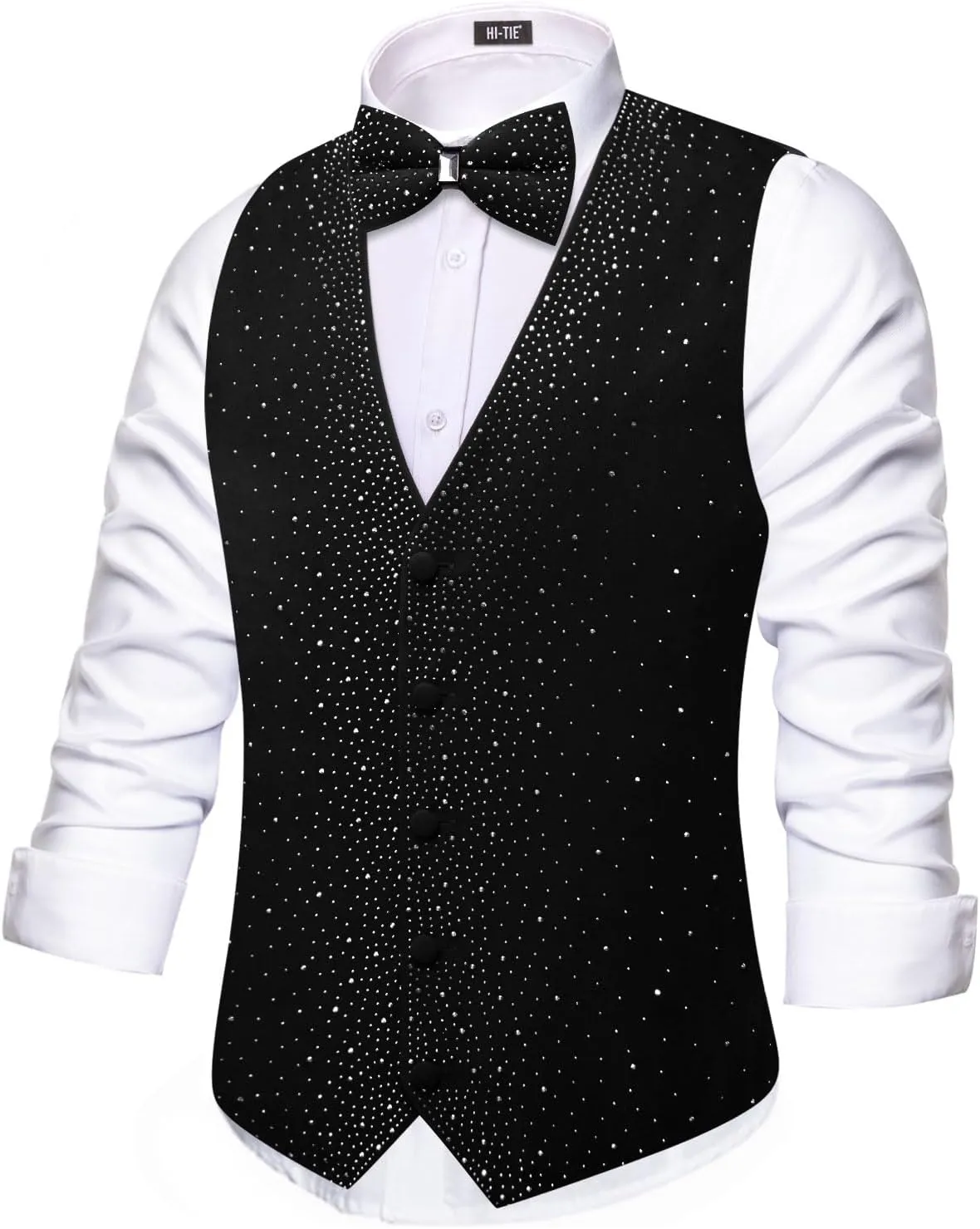 Hi-Tie Men's Sparkling Velvet Waistcoat Suit Vest and Bow Tie Set Tuxedo Vests Flower Lapel Pin for Wedding Party Performance