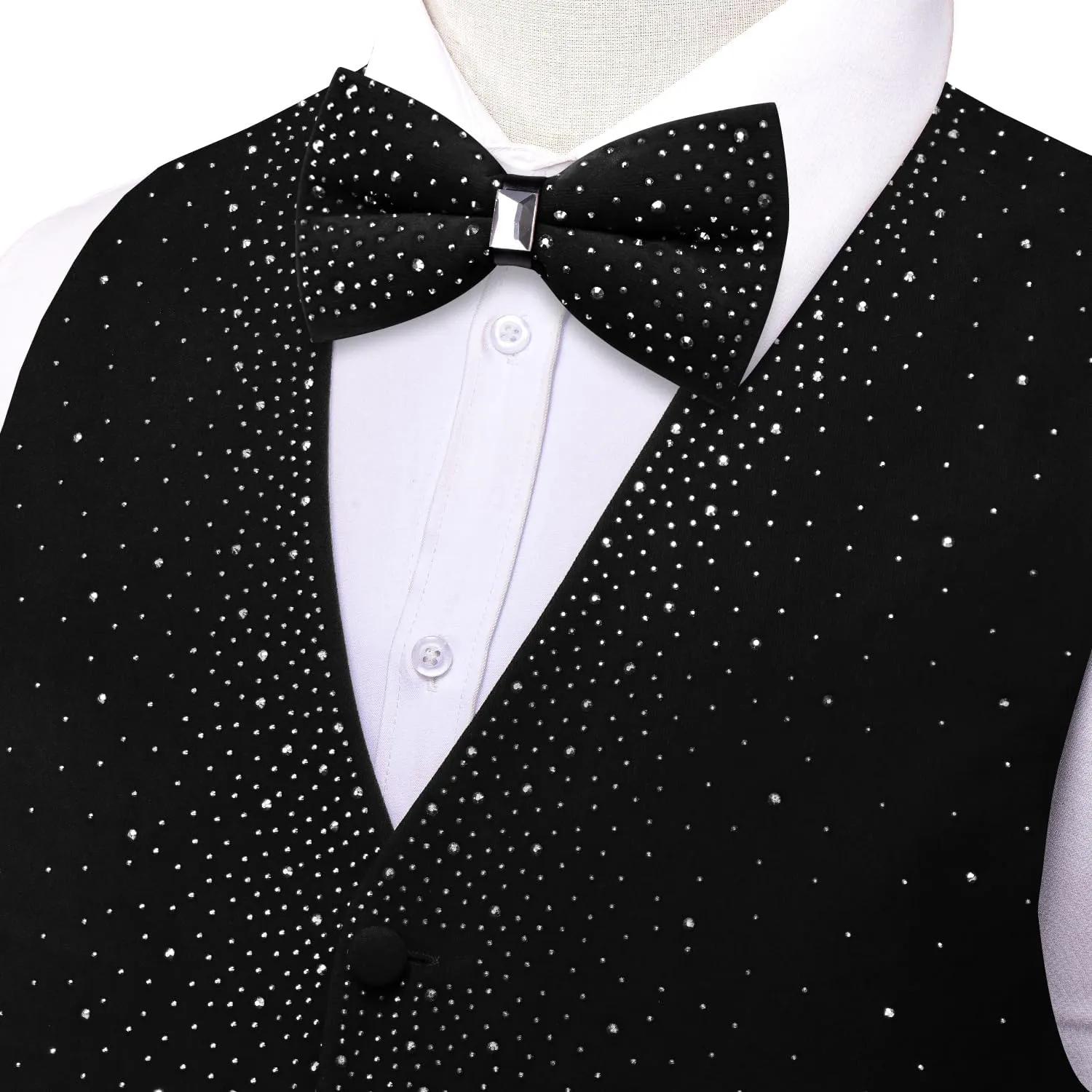Hi-Tie Men's Sparkling Velvet Waistcoat Suit Vest and Bow Tie Set Tuxedo Vests Flower Lapel Pin for Wedding Party Performance
