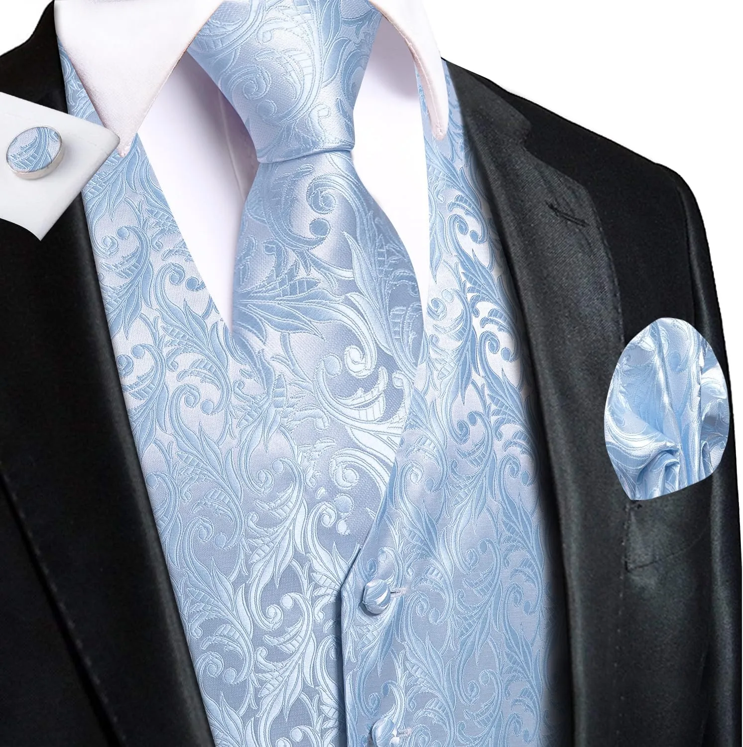 Hi-Tie Silk Mens Suit Vests and Tie Set Lapel Pin Gold Tie Clip Paisley Floral Casual Waistcoat Tuxedo Wedding Party Business