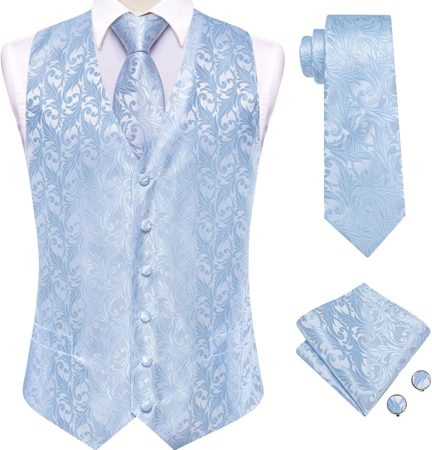 Hi-Tie Silk Mens Suit Vests and Tie Set Lapel Pin Gold Tie Clip Paisley Floral Casual Waistcoat Tuxedo Wedding Party Business