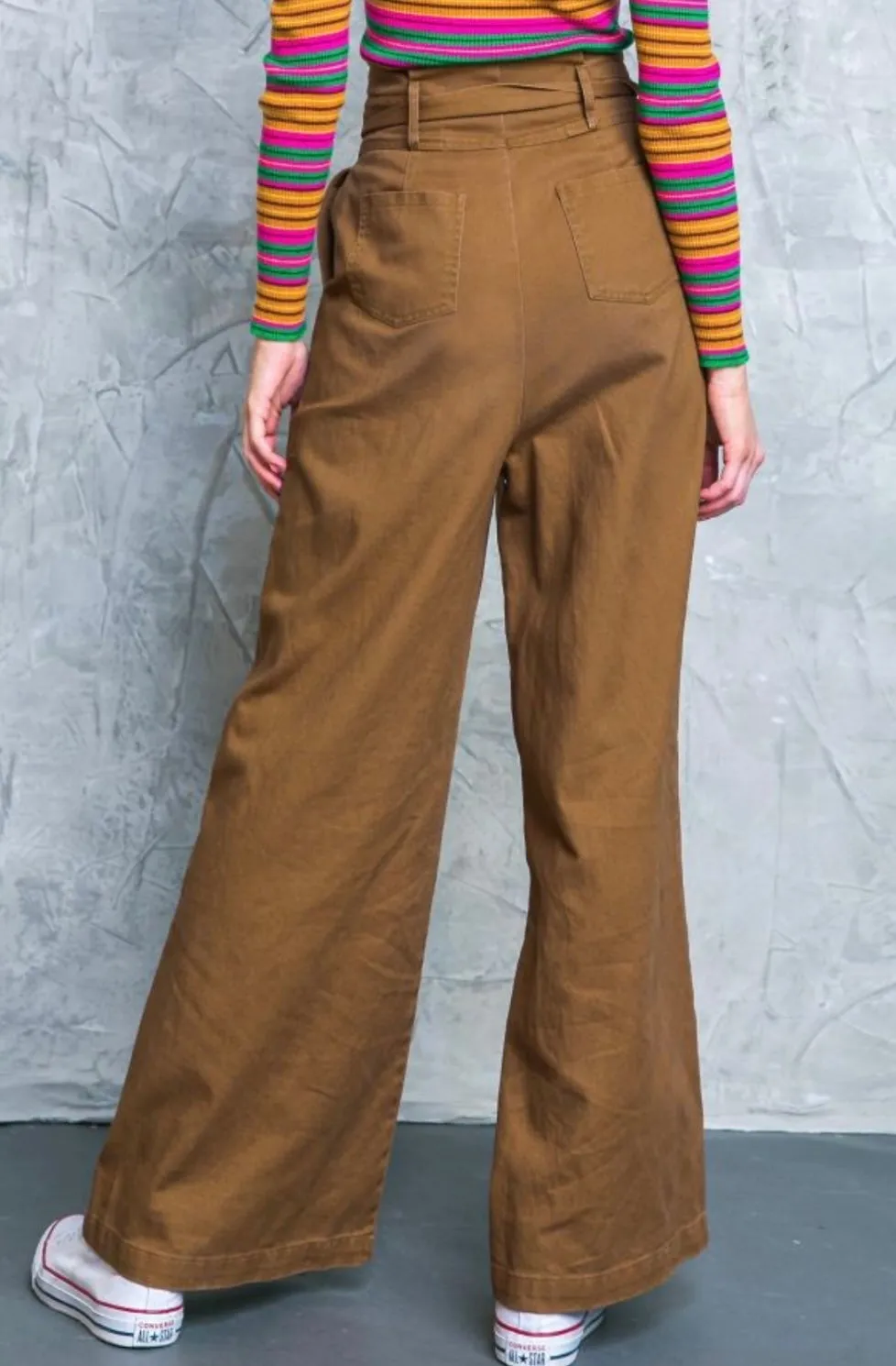 Hi-waisted Paperbag Wide Leg Denim-Brown