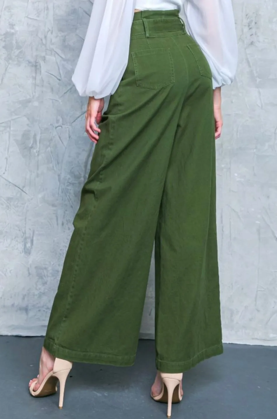 Hi-waisted Paperbag Wide Leg Denim-Brown