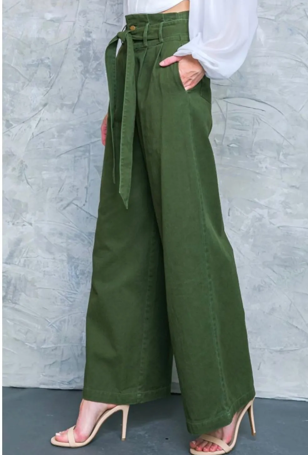 Hi-waisted Paperbag Wide Leg Denim-Brown