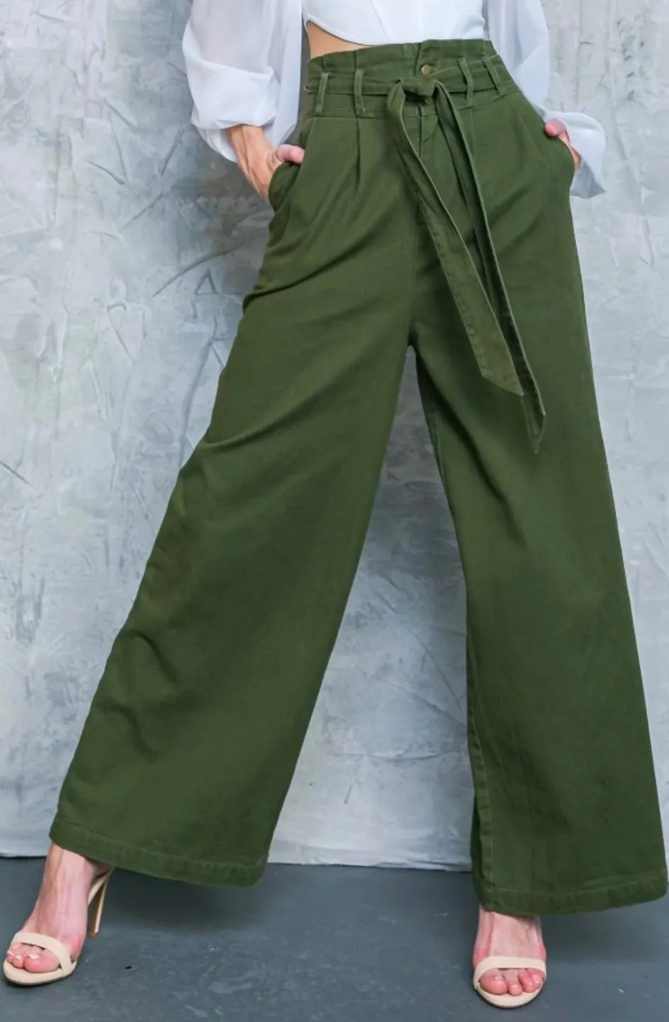 Hi-waisted Paperbag Wide Leg Denim-Brown