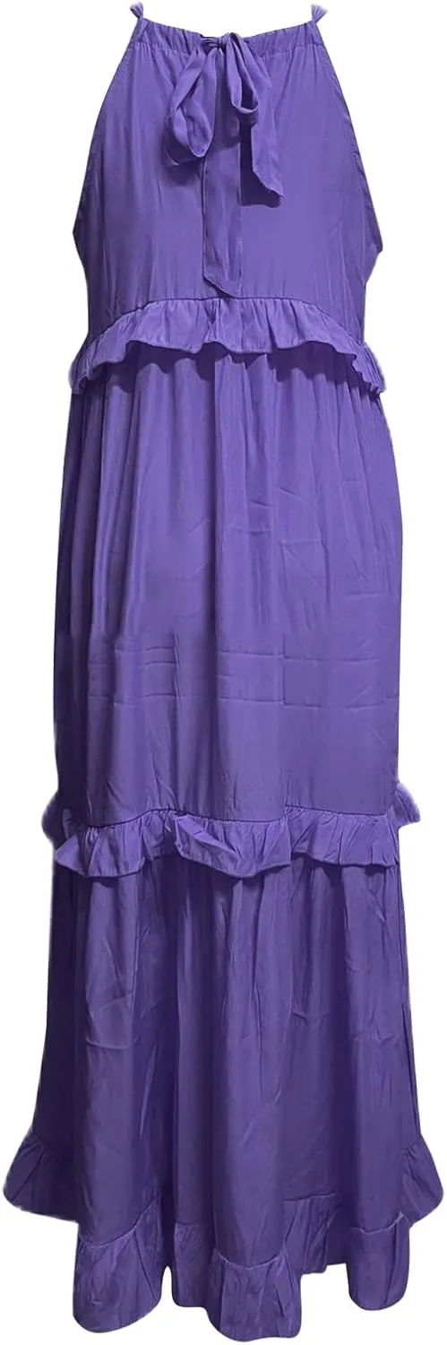 High Neck Dresses For Women Spring Ruffle Tiered Layered Pleated Sundress Sleeveless Beach Boho 2025 Maxi Dress