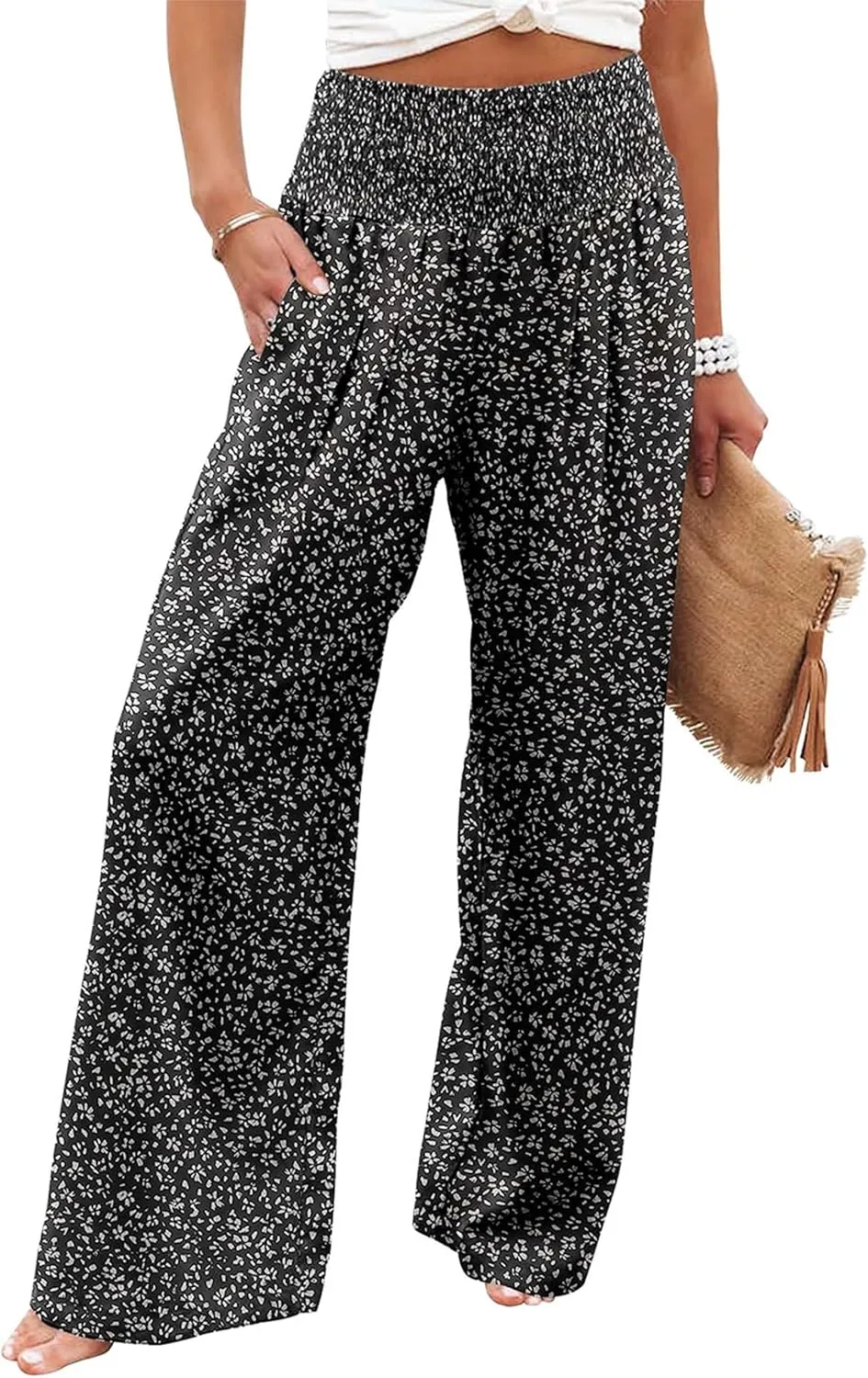 High Waisted Palazzo Wide Leg Flowy Dressy Pants for Women Business Casual Trousers with Pockets