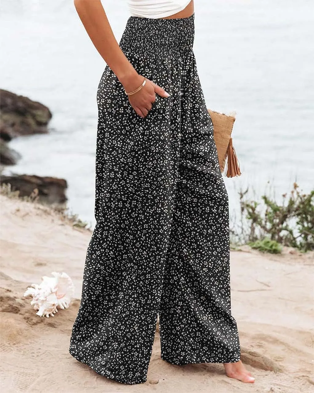 High Waisted Palazzo Wide Leg Flowy Dressy Pants for Women Business Casual Trousers with Pockets