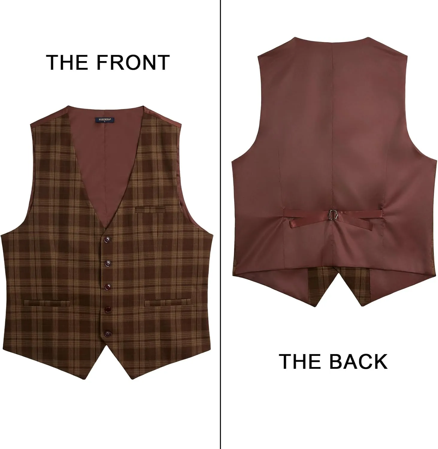 HISDERN Men's Suit Vest Business Plaid Formal Dress Waistcoat Slim Fit Vests for Men with 3 Pocket for Suit or Tuxedo